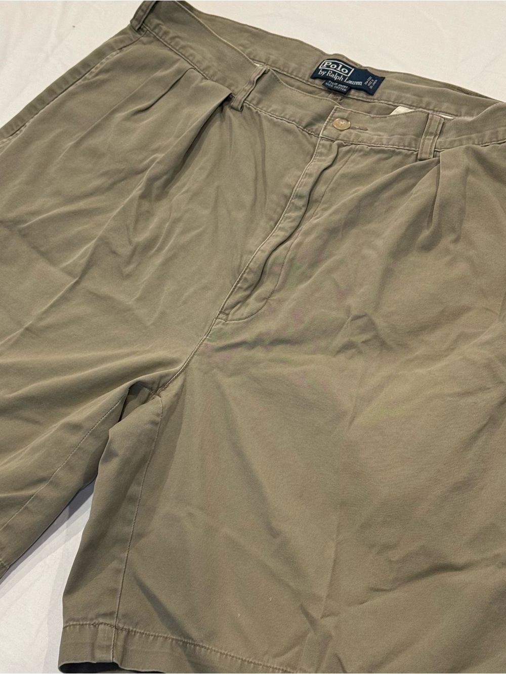 Polo Ralph Lauren Tyler Pleated Chino Shorts Mens 38 Khaki 100% Cotton Preppy